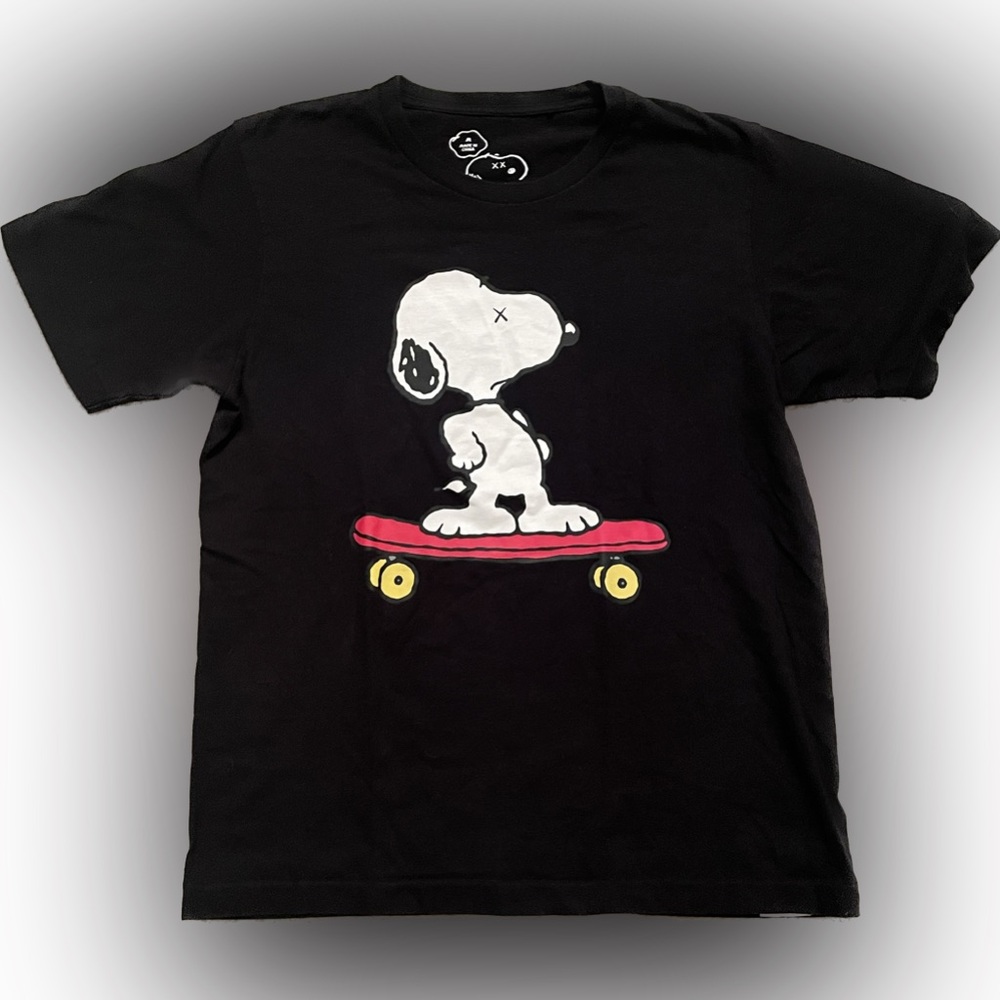 Uniqlo Kaws x Peanuts Adult T Shirt Black Medium Skateboarding 2017 Cotton EUC